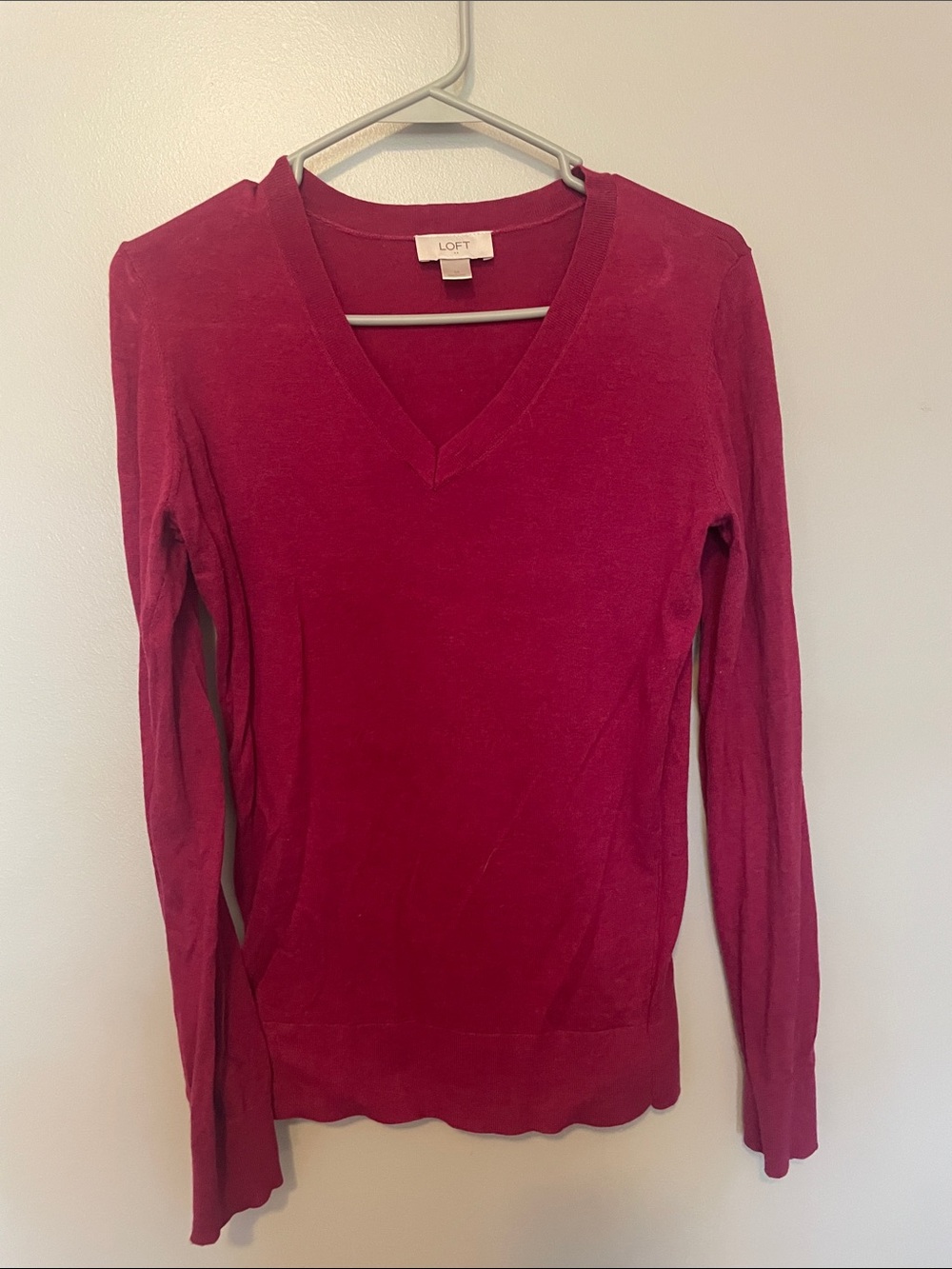 LOFT V-Neck Sweater — Berry